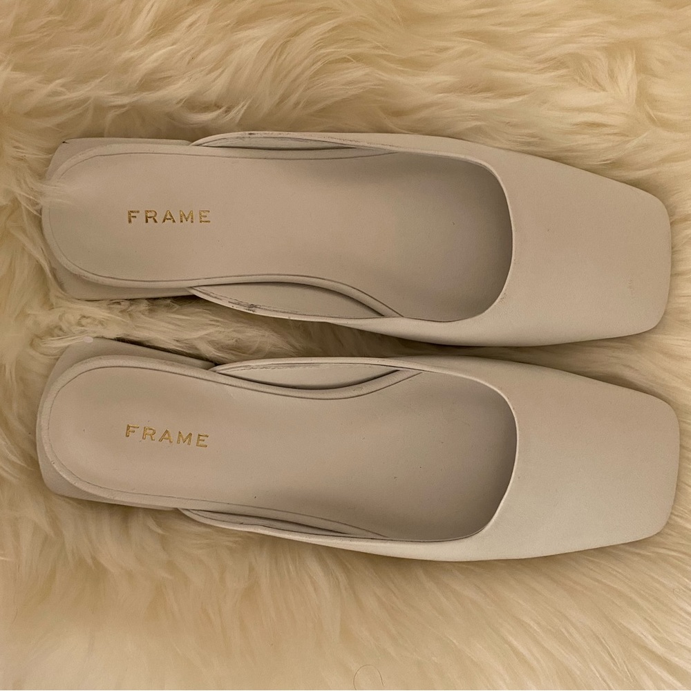 Frame white leather slipper flats square toe